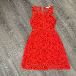 Sugarlips OrangeMidi A-line Dress with V-neck and Sleeveless Design for Cocktail